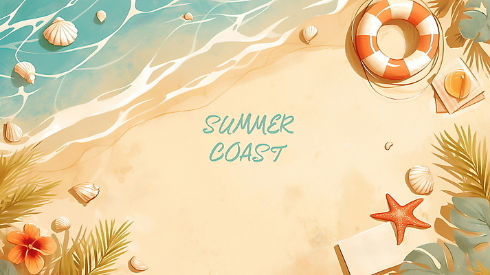 PSD 편집이미지 배너 꽃 물결 파도 물놀이 조개 불가사리 프레임 해변 사람없음 여름휴가 야자수 튜브 몬스테라 카피스페이스 이미지편집 나무 식물 바다 놀이 휴가 어패류 극피동물 공백 파일형식 여름_계절