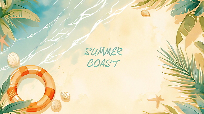 PSD 편집이미지 배너 물결 파도 물놀이 조개 불가사리 프레임 해변 사람없음 여름휴가 야자수 튜브 몬스테라 카피스페이스 이미지편집 나무 식물 바다 놀이 휴가 어패류 극피동물 공백 파일형식 여름_계절