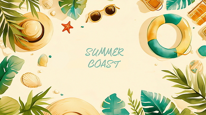 PSD 편집이미지 배너 물놀이 조개 불가사리 프레임 해변 사람없음 여름휴가 선글라스 야자수 밀짚모자 튜브 몬스테라 카피스페이스 이미지편집 나무 식물 모자_잡화 안경 바다 놀이 휴가 어패류 극피동물 공백 파일형식 여름_계절