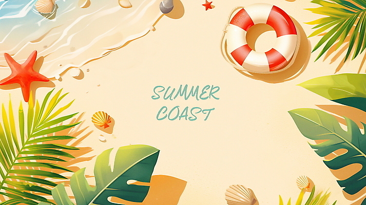 PSD 편집이미지 배너 물결 파도 물놀이 조개 불가사리 프레임 해변 사람없음 여름휴가 야자수 튜브 몬스테라 카피스페이스 이미지편집 나무 식물 바다 놀이 휴가 어패류 극피동물 공백 파일형식 여름_계절