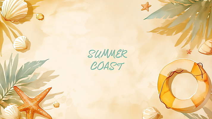 PSD 편집이미지 배너 물결 파도 물놀이 조개 불가사리 프레임 해변 사람없음 여름휴가 야자수 튜브 카피스페이스 이미지편집 나무 바다 놀이 휴가 어패류 극피동물 공백 파일형식 여름_계절