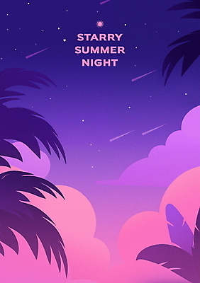 PSD 구름 야경 일러스트 자연 밤하늘 휴식 사람없음 여름휴가 보라색 로맨틱 여름밤 열대잎 국내일러스트 자연요소 컬러 컨셉 잎 하늘 휴가 여름 야간 생태계 파일형식 여름_계절 풍경_경치