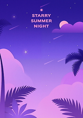 PSD 구름 일러스트 자연 밤하늘 휴식 사람없음 여름휴가 야자수 보라색 달 열대잎 국내일러스트 자연요소 나무 컬러 컨셉 잎 하늘 휴가 야간 생태계 파일형식 여름_계절