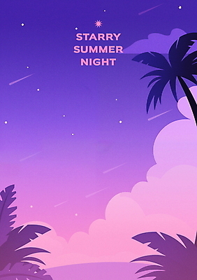 PSD 구름 일러스트 자연 밤하늘 휴식 사람없음 여름휴가 보라색 로맨틱 별빛 여름밤 열대잎 국내일러스트 자연요소 별 컬러 컨셉 잎 하늘 휴가 여름 빛 야간 생태계 파일형식 여름_계절