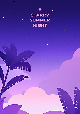 PSD 구름 일러스트 자연 밤하늘 휴식 사람없음 여름휴가 야자수 보라색 열대잎 국내일러스트 자연요소 나무 컬러 컨셉 잎 하늘 휴가 야간 생태계 파일형식 여름_계절
