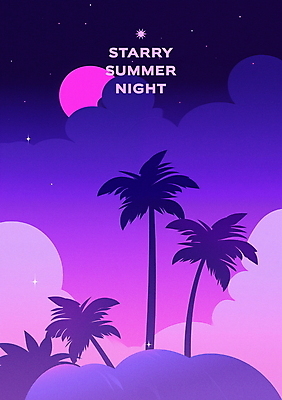 PSD 구름 여행 일러스트 자연 밤하늘 휴식 사람없음 여름휴가 야자수 보라색 달 여름밤 열대잎 국내일러스트 자연요소 나무 컬러 컨셉 잎 하늘 휴가 여름 야간 생태계 파일형식 여름_계절