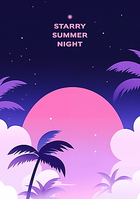 PSD 구름 야경 일러스트 자연 밤하늘 휴식 사람없음 여름휴가 야자수 보라색 달 열대잎 국내일러스트 자연요소 나무 컬러 컨셉 잎 하늘 휴가 야간 생태계 파일형식 여름_계절 풍경_경치