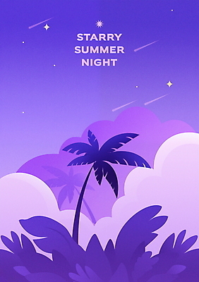 PSD 구름 야경 일러스트 자연 밤하늘 휴식 사람없음 여름휴가 보라색 열대잎 국내일러스트 자연요소 컬러 컨셉 잎 하늘 휴가 야간 생태계 파일형식 여름_계절 풍경_경치