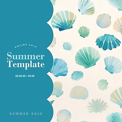 PSD 템플릿 패턴 조개 수채화 사람없음 여름 세일 조개껍데기 질감 이미지템플릿 계절 무늬 어패류 파일형식