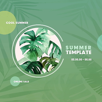 PSD 식물 템플릿 나뭇잎 열대 수채화 사람없음 초록색 여름 세일 원형 질감 트로피컬아트 이미지템플릿 도형 계절 컬러 잎 그림 파일형식