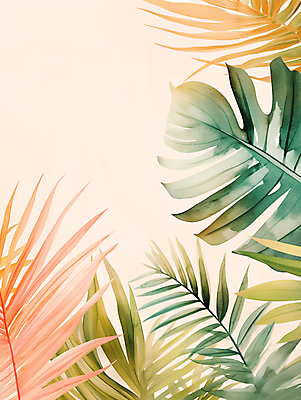 JPG 일러스트 자연 나뭇잎 열대 수채화 미술 사람없음 여름 질감 카피스페이스 트로피컬아트 국내일러스트 AI일러스트 AI콘텐츠 계절 잎 문화예술 공백 그림 생태계 파일형식