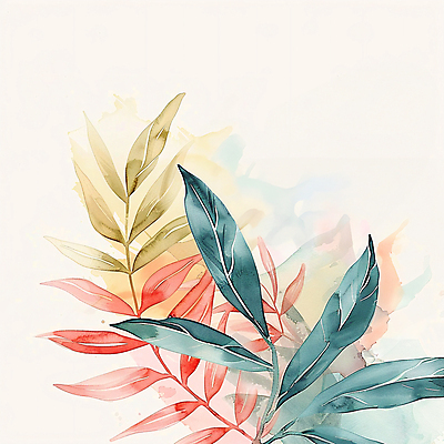 JPG 일러스트 자연 나뭇잎 열대 수채화 미술 사람없음 여름 질감 카피스페이스 트로피컬아트 국내일러스트 AI일러스트 AI콘텐츠 계절 잎 문화예술 공백 그림 생태계 파일형식