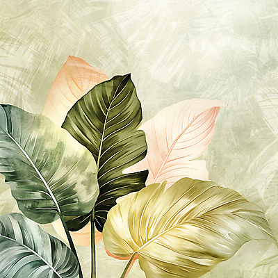 JPG 일러스트 자연 나뭇잎 열대 수채화 미술 사람없음 초록색 여름 질감 카피스페이스 트로피컬아트 국내일러스트 AI일러스트 AI콘텐츠 계절 컬러 잎 문화예술 공백 그림 생태계 파일형식