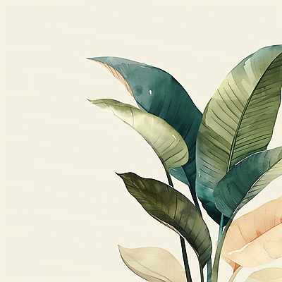 JPG 일러스트 자연 나뭇잎 열대 수채화 미술 사람없음 초록색 여름 질감 카피스페이스 트로피컬아트 국내일러스트 AI일러스트 AI콘텐츠 계절 컬러 잎 문화예술 공백 그림 생태계 파일형식