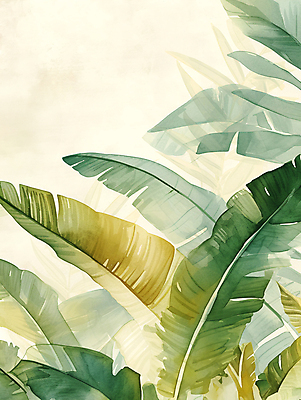 JPG 일러스트 자연 나뭇잎 열대 수채화 미술 사람없음 초록색 여름 질감 카피스페이스 트로피컬아트 국내일러스트 AI일러스트 AI콘텐츠 계절 컬러 잎 문화예술 공백 그림 생태계 파일형식