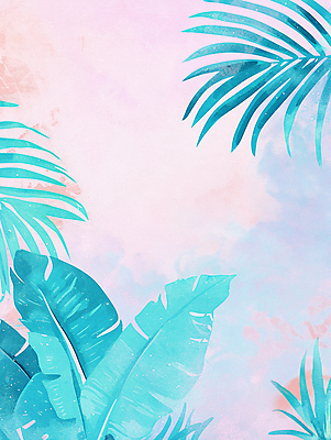 JPG 일러스트 붓터치 나뭇잎 열대 사람없음 여름 물감 혼합 질감 청록색 열대잎 파스텔톤 몽환 카피스페이스 국내일러스트 AI일러스트 AI콘텐츠 계절 컬러 컨셉 잎 공백 미술도구 파일형식