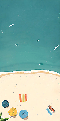 PSD 백그라운드 일러스트 자연 갈매기 풍경 해변 사람없음 여름 파란색 모래사장 파라솔 해수욕장 비치타올 야자수잎 국내일러스트 계절 바다 컬러 잎 조류 수건 생태계 파일형식