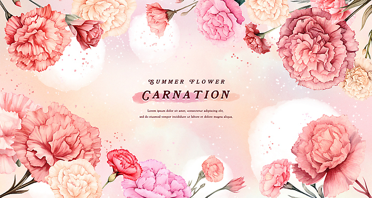 PSD 꽃잎 백그라운드 잎 일러스트 여름꽃 수채화 프레임 사람없음 빨간색 여름 카네이션 국내일러스트 식물 계절 꽃 컬러 파일형식 여름_계절