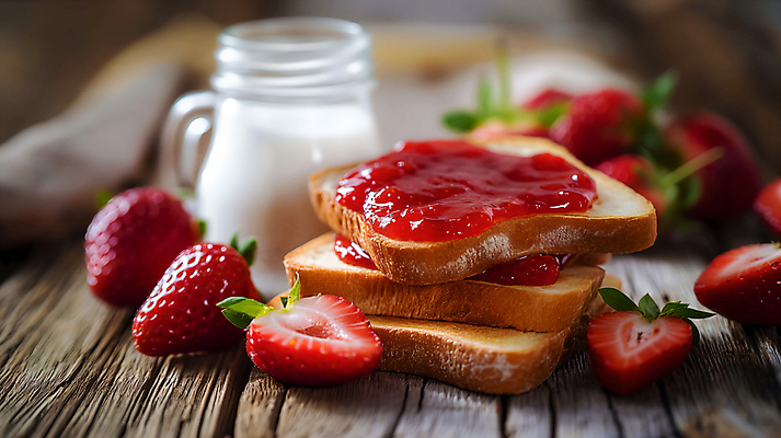 JPG 편집이미지 딸기 단면 잔 사람없음 쌓기 우유 달콤 식빵 토스트 딸기잼 편집실사 AI포토 AI콘텐츠 식기 빵 과일 모션 유제품 맛 잼 CG 파일형식