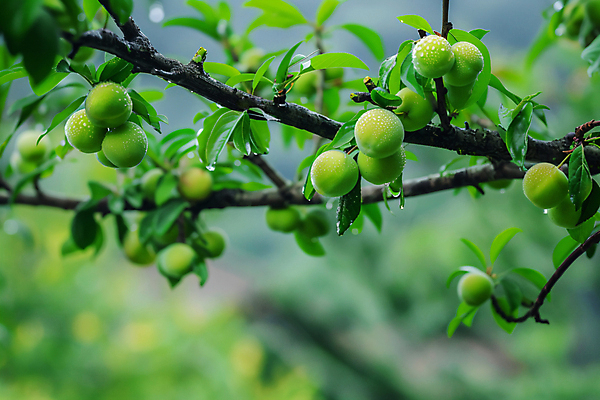 JPG 편집이미지 열매 식재료 자연 나뭇잎 사람없음 초록색 봄 나뭇가지 디지털합성 매실 제철 편집실사 AI포토 AI콘텐츠 나무 식물 계절 컬러 잎 CG 생태계 파일형식
