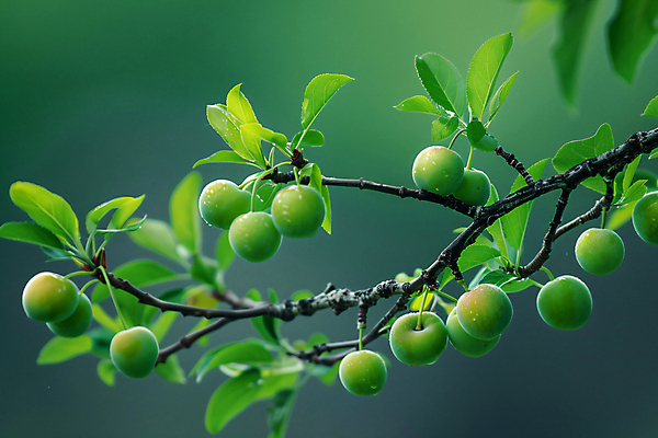 JPG 편집이미지 열매 식재료 자연 나뭇잎 사람없음 초록색 봄 나뭇가지 디지털합성 매실 제철 편집실사 AI포토 AI콘텐츠 나무 식물 계절 컬러 잎 CG 생태계 파일형식