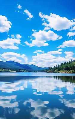 JPG 나무 구름 편집이미지 호수 여유 자연 하늘 휴식 산 풍경 사람없음 반사 수면 편집실사 AI포토 AI콘텐츠 자연요소 식물 감정 컨셉 물 CG 생태계 파일형식