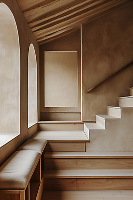 JPG 편집이미지 프레임 사람없음 인테리어 햇빛 계단 공간 분위기 창가 구성 킨포크 2025년 트렌드컬러 차분 편집실사 모카무스 AI포토 AI콘텐츠 디자인 컬러 컨셉 창문 태양 연도 CG 파일형식