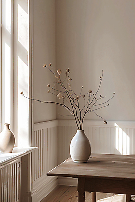 JPG 편집이미지 사람없음 인테리어 햇빛 꽃병 공간 나뭇가지 도자기 분위기 창가 드라이플라워 구성 나무탁자 킨포크 2025년 트렌드컬러 차분 편집실사 모카무스 AI포토 AI콘텐츠 나무 디자인 꽃 컬러 컨셉 창문 탁자 태양 연도 CG 파일형식