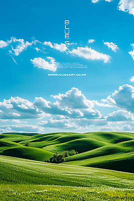 PSD 구름 편집이미지 하늘 풍경 초원 사람없음 초록색 파란색 언덕 카피스페이스 이미지편집 자연요소 컬러 공백 파일형식