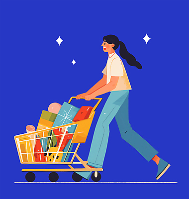 전신 PSD 여자 행복 일러스트 한명 이벤트 성인 여름 파란색 반짝임 쇼핑 걷기 쇼핑카 즐거움 성인여자한명만 국내일러스트 1 계절 감정 컬러 모션 사람 카트 여자한명만 성인여자만 파일형식