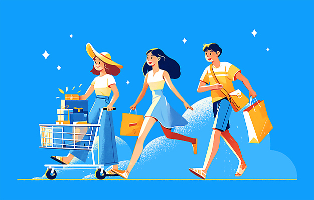 전신 PSD 구름 모자 여자 남자 행복 일러스트 들기 이벤트 성인 세명 여름 파란색 친구 선물상자 반짝임 쇼핑 쇼핑백 걷기 쇼핑카 즐거움 크로스백 성인만 국내일러스트 자연요소 잡화 계절 감정 컬러 가방 관계 모션 선물 사람 상자 카트 파일형식