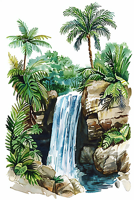 JPG 나무 포스터 백그라운드 잎 일러스트 자연 붓터치 수채화 풍경 사람없음 초록색 물 폭포 분위기 숲 국내일러스트 AI일러스트 AI콘텐츠 자연요소 식물 컬러 컨셉 생태계 파일형식