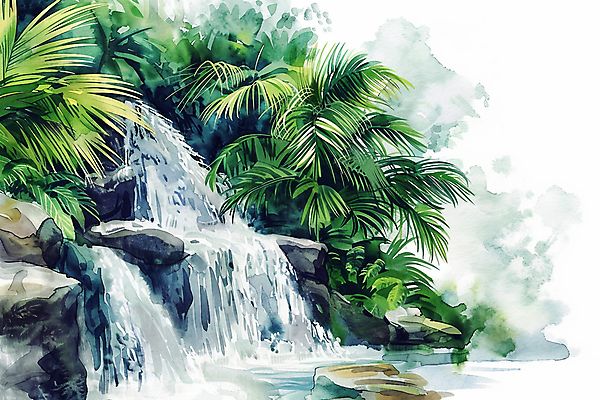 JPG 나무 포스터 백그라운드 잎 일러스트 자연 붓터치 수채화 풍경 사람없음 초록색 물 폭포 분위기 숲 국내일러스트 AI일러스트 AI콘텐츠 자연요소 식물 컬러 컨셉 생태계 파일형식