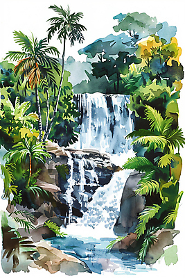 JPG 나무 포스터 백그라운드 잎 일러스트 자연 붓터치 수채화 풍경 사람없음 초록색 물 폭포 분위기 숲 국내일러스트 AI일러스트 AI콘텐츠 자연요소 식물 컬러 컨셉 생태계 파일형식