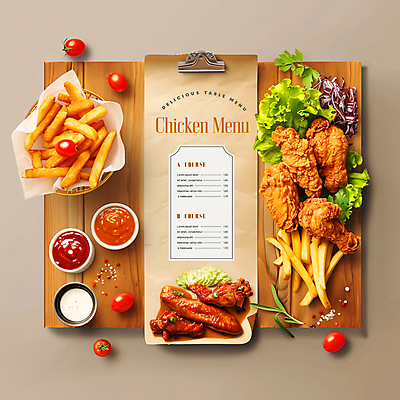 PSD 편집이미지 백그라운드 토마토 포장 탁자 타이포그라피 사람없음 세트 치킨 감자튀김 신선 소스 메뉴 야식 이미지편집 문자 가구 채소 감자 튀김 양념 닭고기요리 파일형식