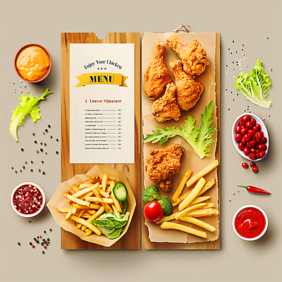 PSD 편집이미지 백그라운드 토마토 포장 탁자 타이포그라피 사람없음 세트 치킨 감자튀김 신선 소스 메뉴 야식 이미지편집 문자 가구 채소 감자 튀김 양념 닭고기요리 파일형식