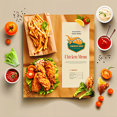 PSD 편집이미지 백그라운드 토마토 포장 탁자 단면 타이포그라피 사람없음 세트 치킨 감자튀김 신선 소스 브로콜리 레몬 허브 배추 메뉴 야식 이미지편집 식물 문자 가구 채소 과일 감자 튀김 양념 닭고기요리 파일형식
