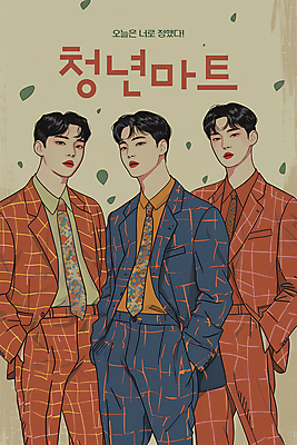 PSD 응시 남자 백그라운드 일러스트 넥타이 상반신 청년 성인 타이포그라피 세명 빈티지 복고 주머니손 마트 성인남자만 청년남자만 국내일러스트 문자 시선 잡화 컨셉 모션 사람 상점 남자만 청년만 성인만 파일형식