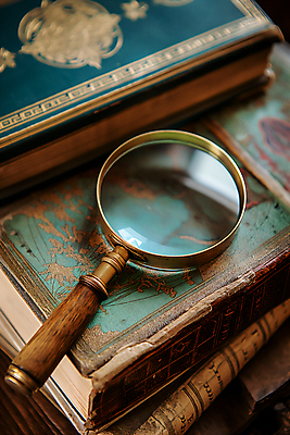 JPG 편집이미지 돋보기 사람없음 책 갈색 빈티지 오브젝트 편집실사 AI포토 AI콘텐츠 컬러 컨셉 CG 파일형식