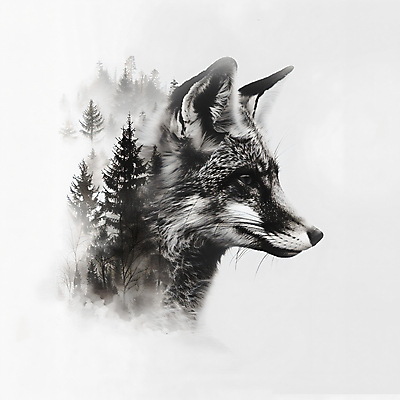 JPG 나무 동물 편집이미지 사람없음 분위기 숲 여우 다중노출 편집실사 식물 컨셉 포유류 촬영기법 CG 파일형식