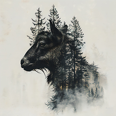 JPG 나무 동물 편집이미지 염소 사람없음 분위기 숲 다중노출 편집실사 식물 컨셉 포유류 촬영기법 CG 파일형식