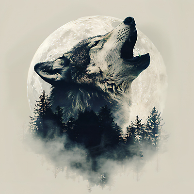 JPG 나무 동물 편집이미지 사람없음 달 분위기 숲 늑대 다중노출 편집실사 자연요소 식물 컨셉 포유류 촬영기법 CG 파일형식