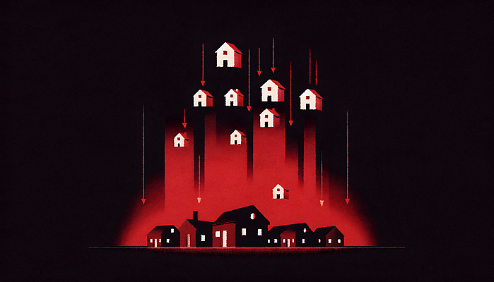 JPG 일러스트 부동산 주택 경고 사람없음 경제 검은색 떨어짐 위험 하락 문제 붕괴 불안정 위기 국내일러스트 AI일러스트 AI콘텐츠 컬러 컨셉 건물 재산 파일형식