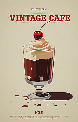 PSD 편집이미지 포스터 음료 잔 사람없음 갈색 초콜릿 카페 빈티지 체리 크림 복고 감성 크림소다 이미지편집 식기 컬러 컨셉 과일 디저트 상점 파일형식