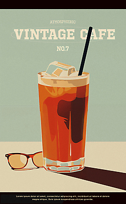 PSD 편집이미지 포스터 안경 잔 빨대 사람없음 여름 선글라스 얼음 카페 빈티지 복고 감성 밀크티 이미지편집 자연요소 식기 잡화 계절 음료 컨셉 상점 파일형식