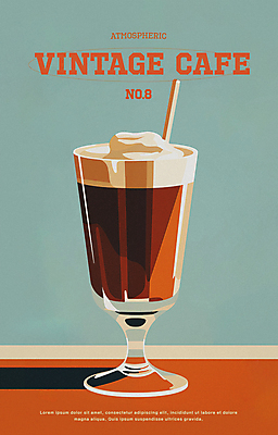 PSD 편집이미지 포스터 잔 빨대 사람없음 여름 주황색 카페 빈티지 크림 복고 감성 아이스커피 이미지편집 식기 계절 커피 컬러 컨셉 상점 파일형식