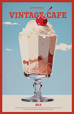 PSD 구름 편집이미지 포스터 음료 하늘 아이스크림 잔 사람없음 빨간색 여름 카페 빈티지 체리 크림 파르페 크림소다 이미지편집 자연요소 식기 계절 컬러 컨셉 과일 디저트 상점 파일형식