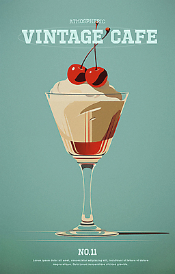 PSD 편집이미지 포스터 음료 하늘색 아이스크림 잔 사람없음 여름 카페 빈티지 체리 크림 파르페 이미지편집 식기 계절 컨셉 과일 디저트 파란색 상점 파일형식