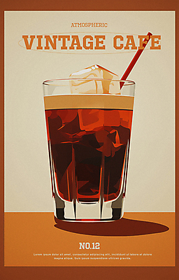 PSD 편집이미지 포스터 잔 빨대 사람없음 여름 갈색 얼음 카페 빈티지 복고 감성 아이스커피 2025년 트렌드컬러 이미지편집 모카무스 자연요소 식기 계절 커피 컬러 컨셉 상점 연도 파일형식