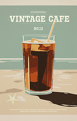 PSD 편집이미지 포스터 잔 빨대 해변 사람없음 여름 카페 빈티지 복고 감성 아이스커피 이미지편집 식기 계절 커피 바다 컨셉 상점 파일형식